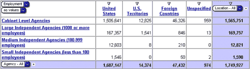 FedScope Crosstab Table (Data Display Area)